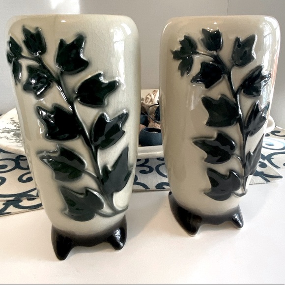 Vintage 1950’s Pair Royal Copley English Ivy Mid-Century Modern Pottery Vases - Picture 2 of 10